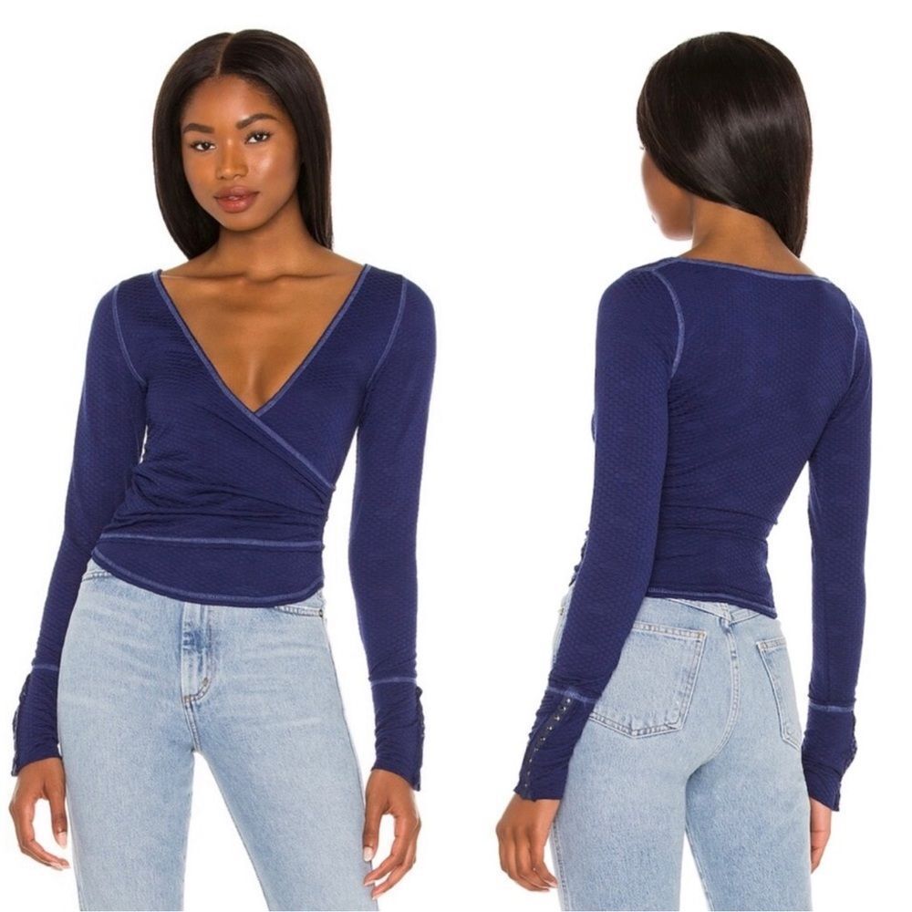 Free People Penny Wrap Top in Blue NWT Size Medium